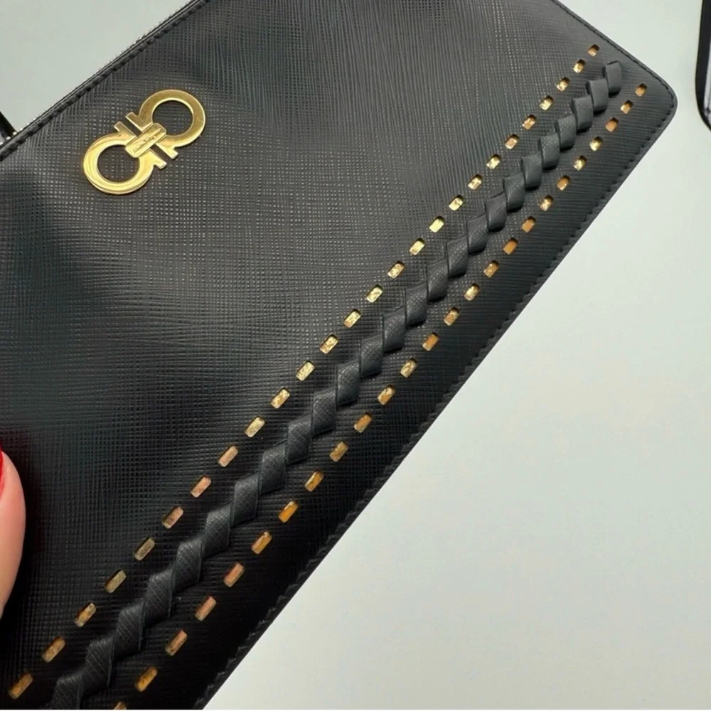 Salvatore Ferragamo Black Leather Wristlet Clutch - Picture 4 of 6